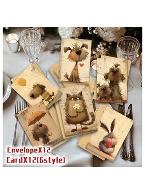 Cards 24pcs Retro Simple Cartoon Small Animal Occasion Cards Paper Arts & Crafts